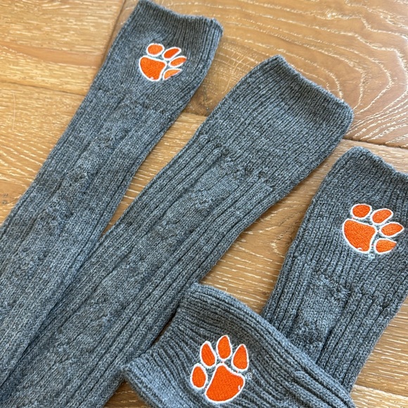 2 pairs cable knit Clemson thigh high socks - Picture 2 of 3